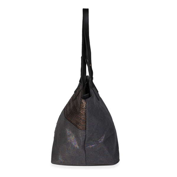 Marcia Metallic Tote Bag with Handle Drop (Size 35x30x18 Cm) - Black