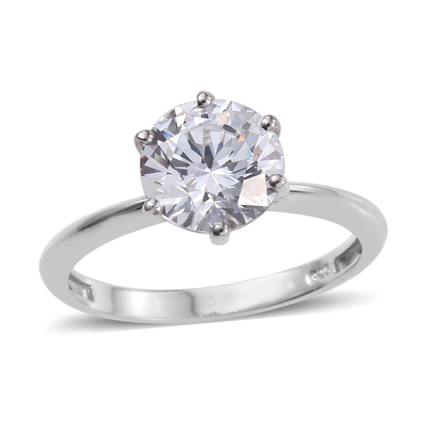 Lustro Stella - Platinum Overlay Sterling Silver (Rnd 8 mm) Ring Made with Finest CZ, Carat wt 3.35 Ct.