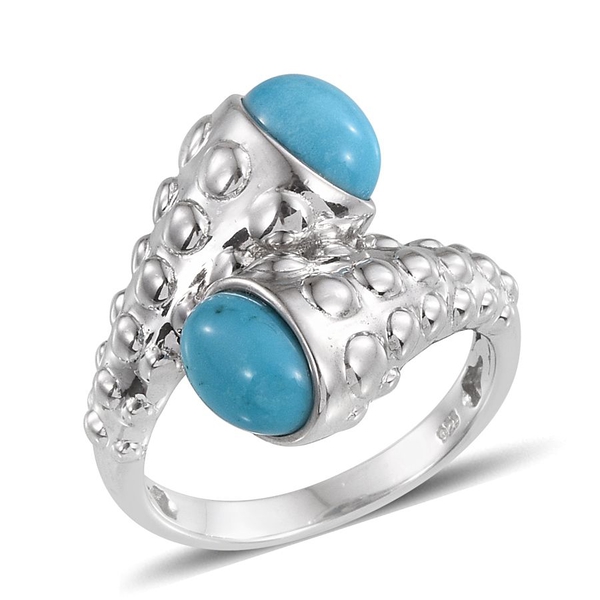 Arizona Sleeping Beauty Turquoise (Ovl) Crossover Ring in Platinum Overlay Sterling Silver 2.250 Ct.
