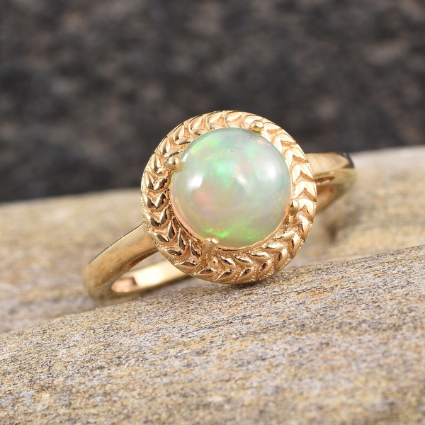 AA Ethiopian Welo Opal (Rnd) Solitaire Ring in 14K Gold Overlay Sterling Silver 1.250 Ct.