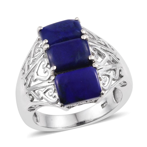 Lapis Lazuli (Oct) Trilogy Ring in Platinum Overlay Sterling Silver 4.000 Ct.
