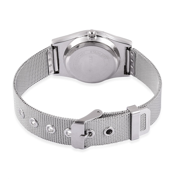 STRADA Japanese Movement Silver Dial Water Resistant Watch in Silver Tone with Stainless Steel Back and Chain Strap