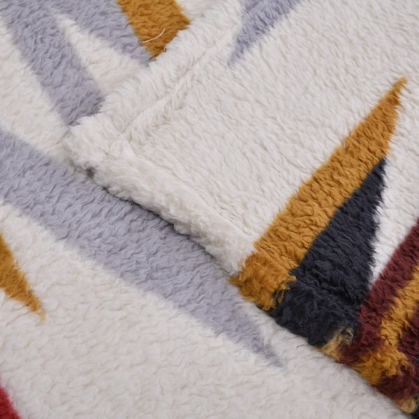 TJC Soft Sherpa Blanket (Size 200x150Cm) - White & Multi