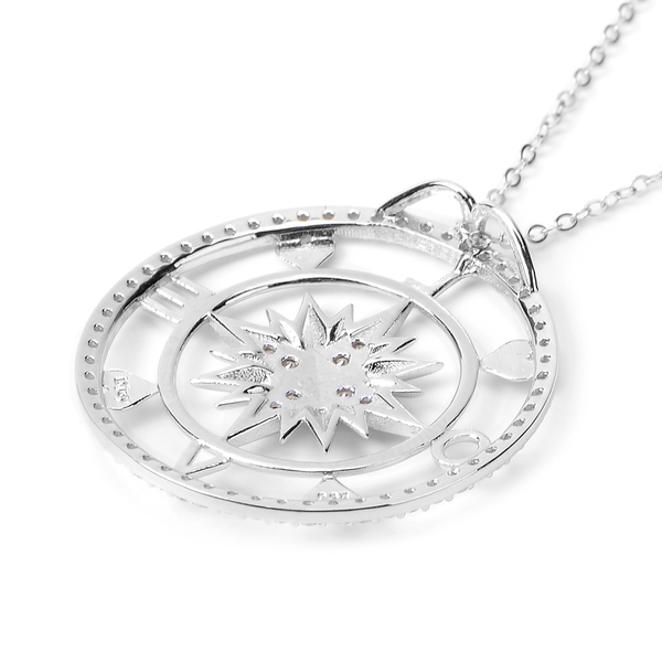 ELANZA Simulated Diamond Pendant with Chain (Size 20) in Rhodium Overlay Sterling Silver