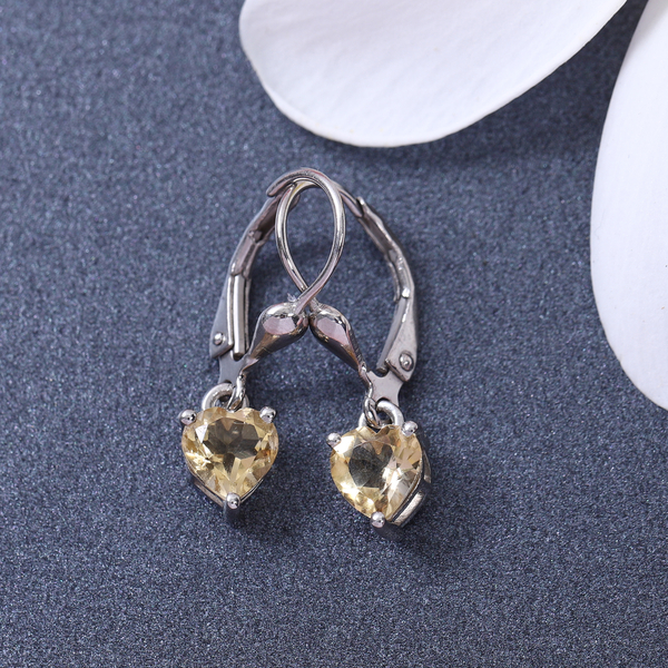 Citrine Lever Back Earrings in Platinum Overlay Sterling Silver 1.51 Ct.