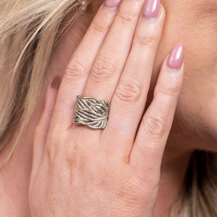 White Diamond Ring in Platinum and Yellow Gold Overlay Sterling Silver White Diamond Ring in Platinum and Yellow Gold Overlay Sterling Silver