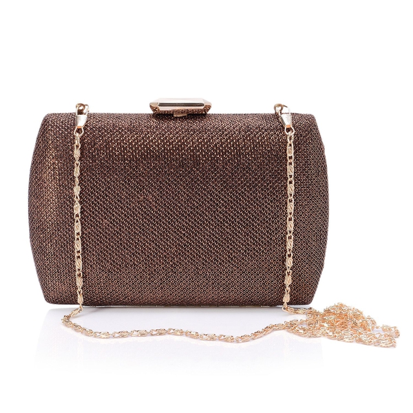 Champagne Colour Glitter Clutch Bag with Removable Chain Strap (Size 18x12 Cm)