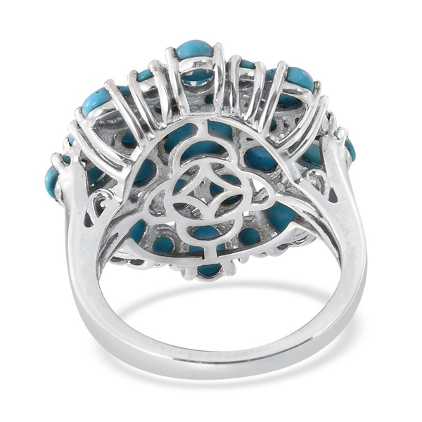 Arizona Sleeping Beauty Turquoise (Rnd 1.00 Ct) Cluster Ring in Platinum Overlay Sterling Silver 6.000 Ct.