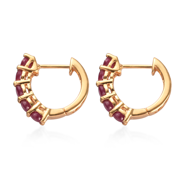AA African Ruby Inside Out Hoop Earrings (with Clasp Lock) in 14K Gold Overlay Sterling Silver 2.00 Ct.