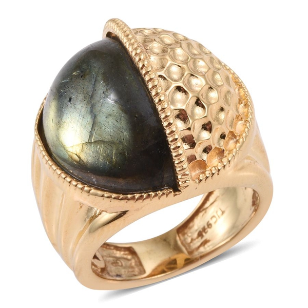 GP Labradorite and Kanchanaburi Blue Sapphire Ring in 14K Gold Overlay Sterling Silver 13.020 Ct.