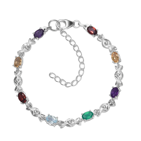 Multi Gemstones Bracelet (Size 6.5 With 2 inch Extender) in Sterling Silver 3.58 Ct.