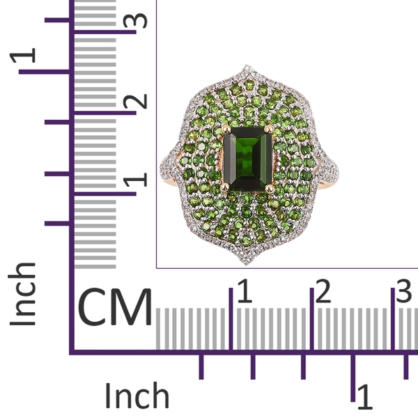 Limited Edition- GP Chrome Diopside (Very Rare Size Oct 8X6 mm1.75 Ct), Natural White Cambodian Zircon and Blue Sapphire Ring in Yellow Gold Overlay Sterling Silver 3.830 Ct. No. of Gemstone 179