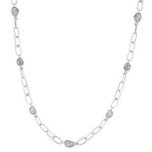 Artisan Crafted - Polki Diamond Paperclip Necklace (Size - 18 With 2 Inch Extender) in Platinum Over