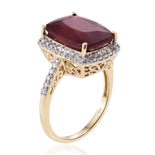 Rare Size 16.25 Ct AAA African Ruby and White Zircon Ring in 9K Gold 5.01 gms