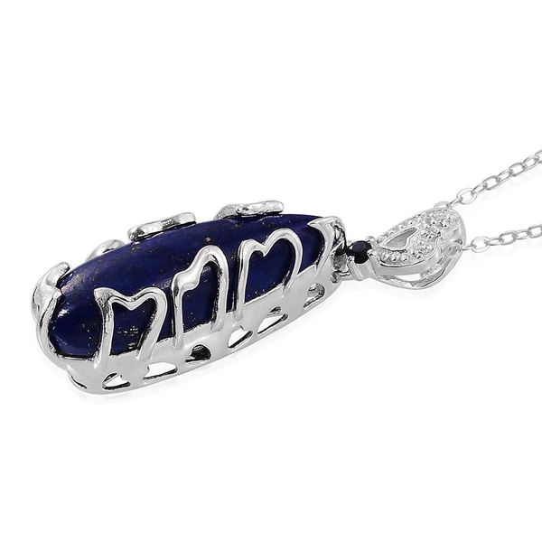 GP Lapis Lazuli (Pear 10.25 Ct), Natural Cambodian Zircon and Kanchanaburi Blue Sapphire Pendant With Chain in Platinum Overlay Sterling Silver 10.500 Ct.
