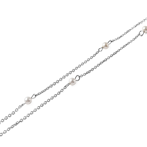 White Shell Pearl and Multi Colour Austrian Crystal Triple Dolphin Necklace (Size - 20) in Stainless Steel