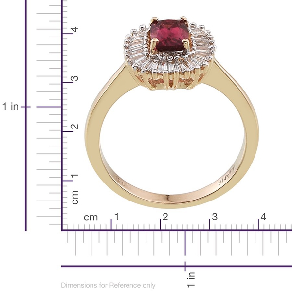 ILIANA 18K Y Gold Rare AAAA Rubellite (Cush 1.15 Ct), Diamond Ring 1.750 Ct.