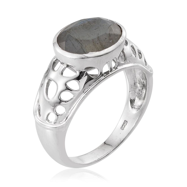 Labradorite (Ovl) Solitaire Ring in Platinum Overlay Sterling Silver 4.000 Ct.