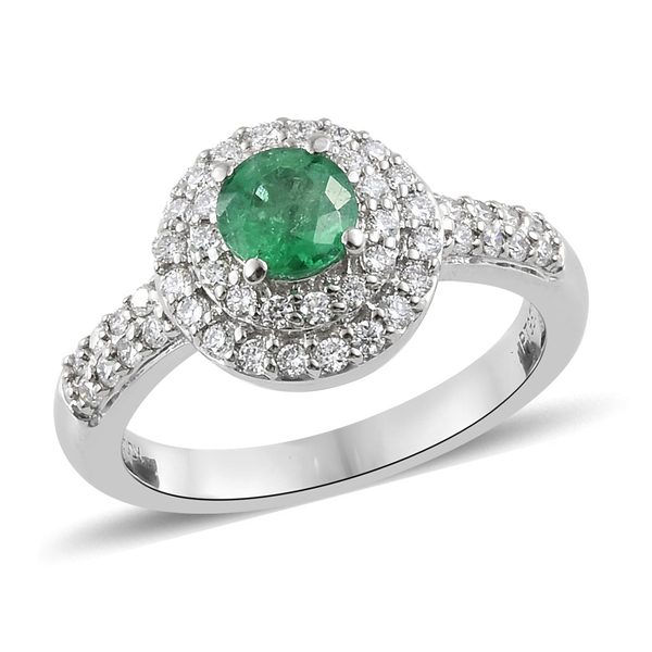RHAPSODY 1 Carat AAAA Zambian Emerald and Diamond Halo Ring in 950 Platinum 6.88 Grams VS EF