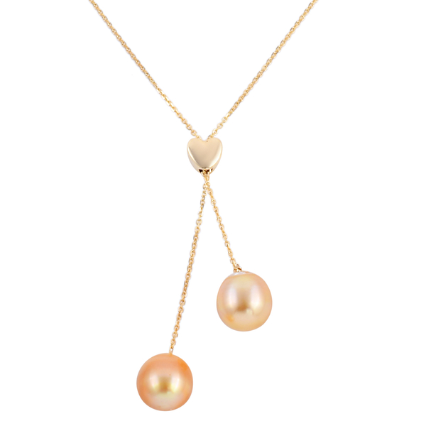 9K Yellow Gold Golden South Sea Pearl Lariat Adjustable Necklace (Size 24) with Lobster Clasp