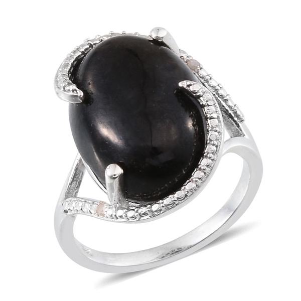 Black Jade (Ovl 12.75 Ct), Diamond Ring in Platinum Overlay Sterling Silver 12.770 Ct.