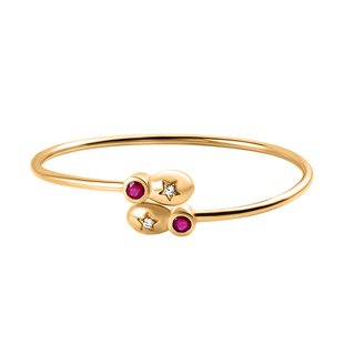 African Ruby (FF) and White Topaz Bangle (Size 7.5) in 14K Vermeil Gold Overlay Sterling Silver 1.70
