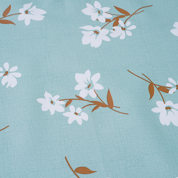 100% Waterproof PVC Table Cloth with Blossom Floral Pattern (Size 200x137cm) - Pastel Green & White