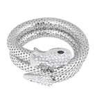 White Austrian Crystal and Simulated Black Spinel Snake Bracelet (Size 7.5) in Silver Tone