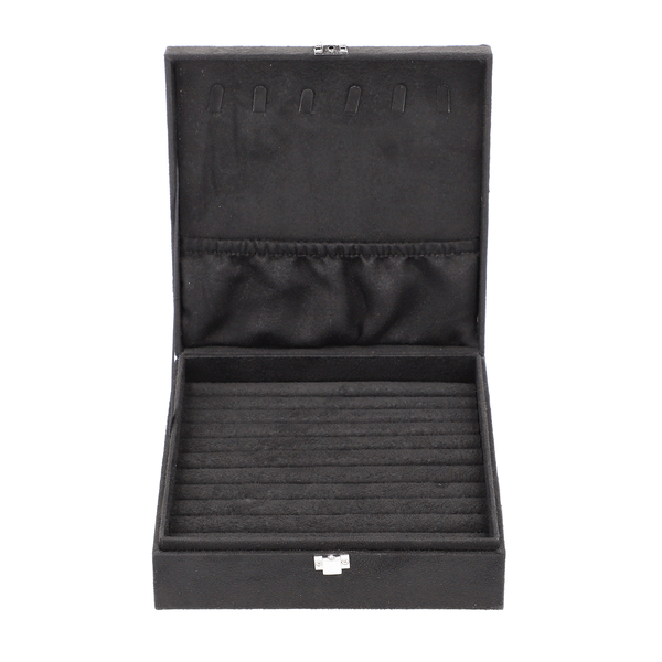 Portable Velvet Jewellery Box with Lock (Size 20x20x7Cm) - Black
