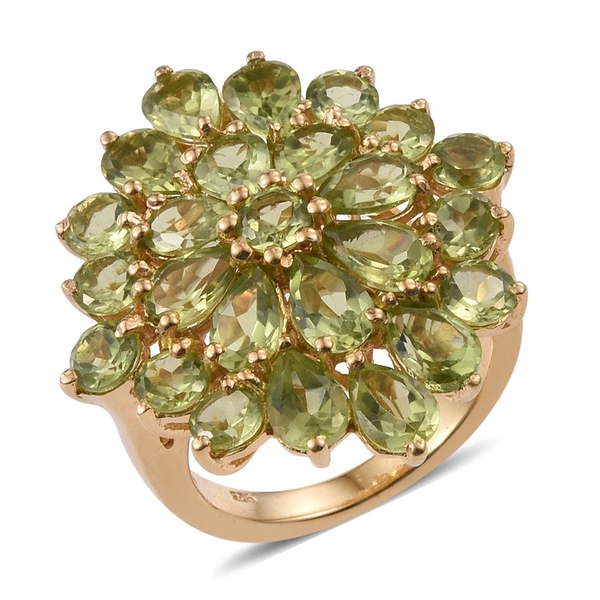 AA Hebei Peridot (Pear) Floral Ring in 14K Gold Overlay Sterling Silver 9.000 Ct.