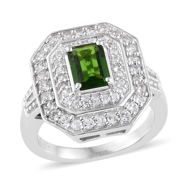1.75 Ct  Diopside and Multi Gemstone Double Halo Ring in Platinum Plated Silver 5.37 grams
