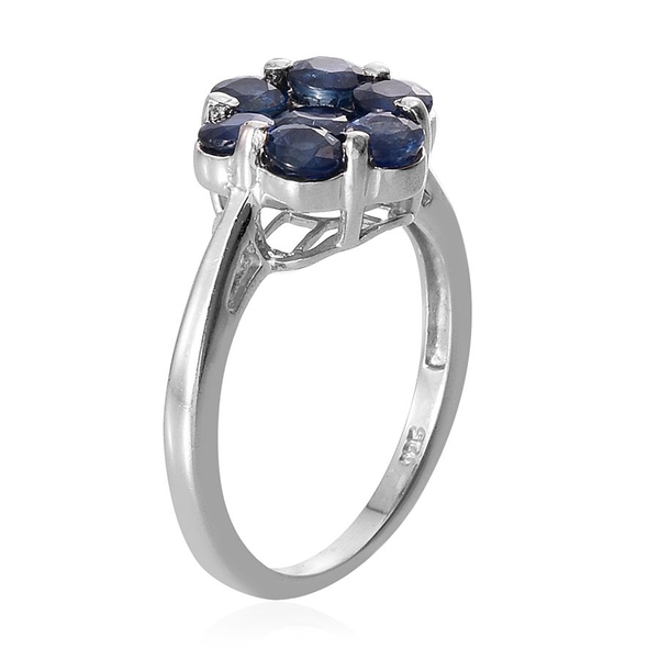 Kanchanaburi Blue Sapphire (Rnd) 7 Stone Floral Ring in Platinum Overlay Sterling Silver 1.750 Ct.