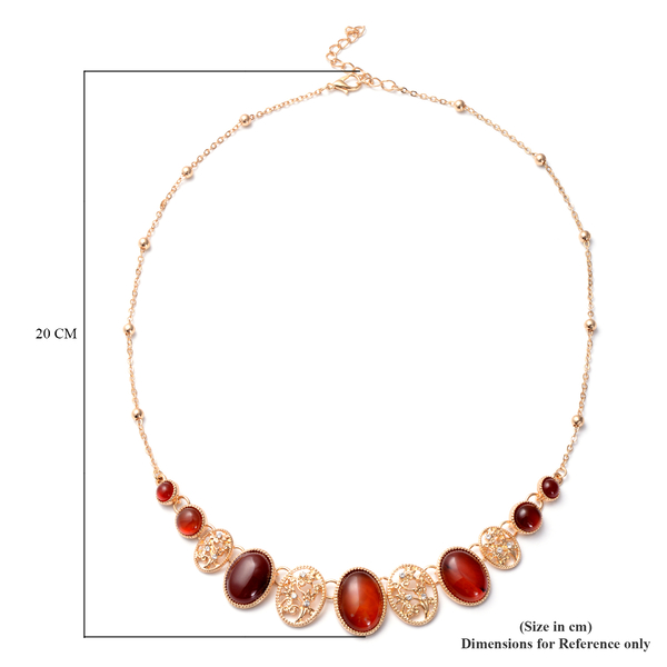 Red Agate and White Austrian Crystal Necklace (Size - 20 with 2 inch Extender) in Yellow Tone
