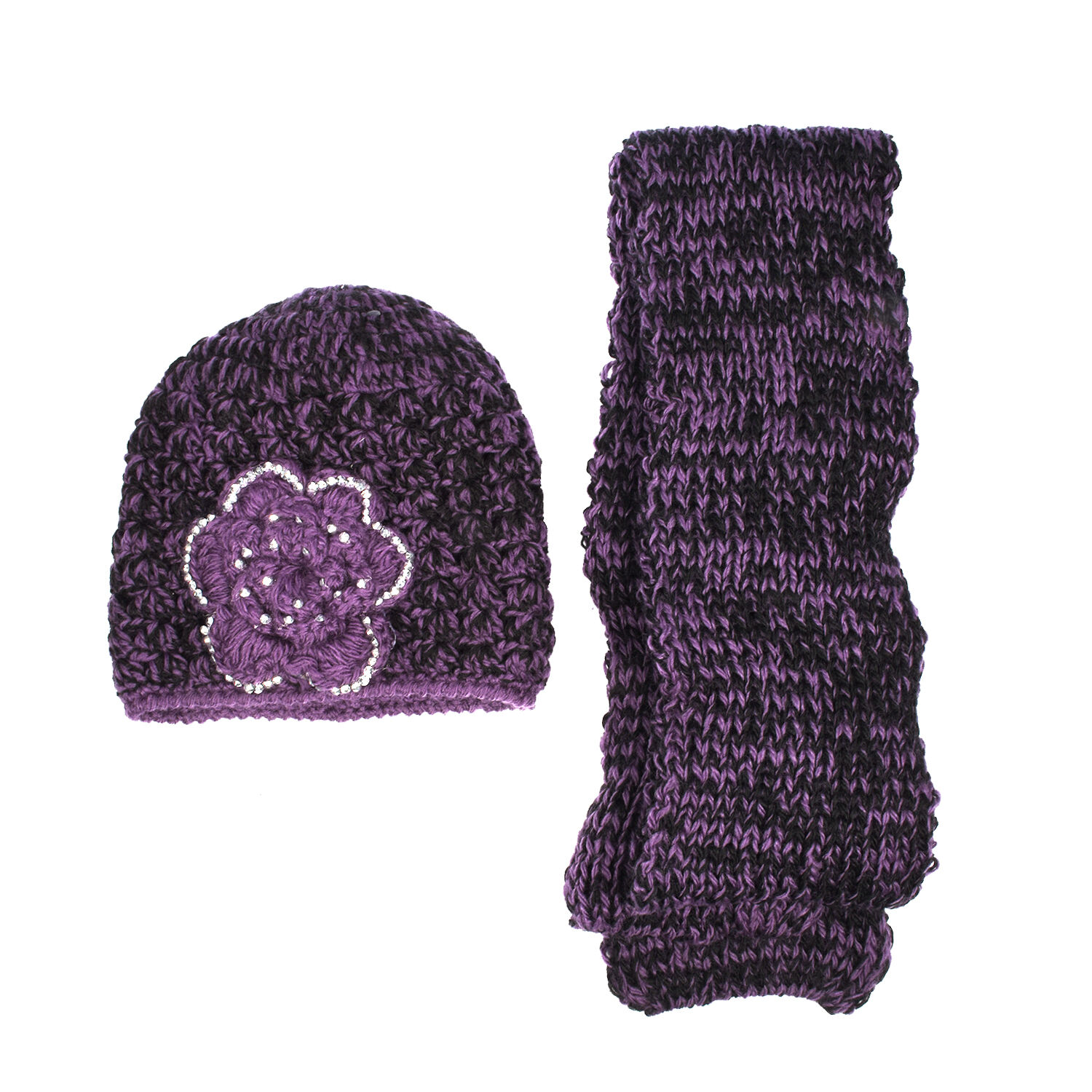 Knitted Beanie and Scarf Set With 