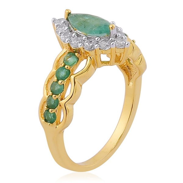 Brazilian Emerald (Mrq 0.50 Ct), White Zircon Ring in Yellow Gold Overlay Sterling Silver 1.500 Ct.