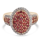 Red Sapphire and Natural Cambodian Zircon Cluster Ring (Size T) in 14K Gold Overlay Sterling Silver 1.92 Ct.