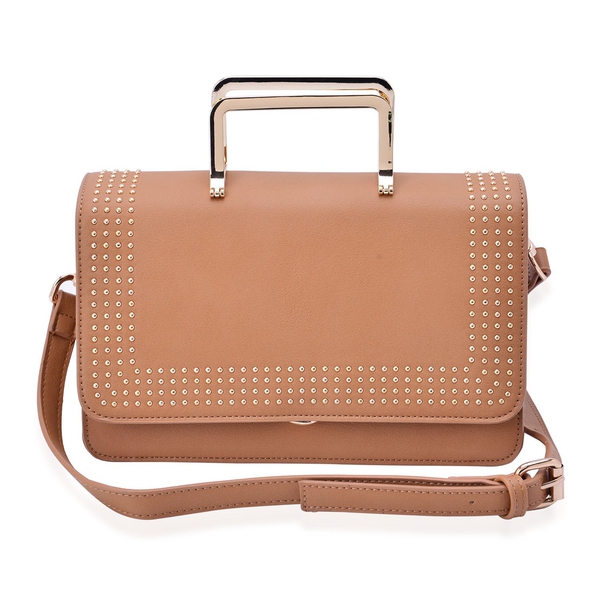 Amor Gold Metal Handle Bag in Tan Colour (Size 24x15x10 Cm)