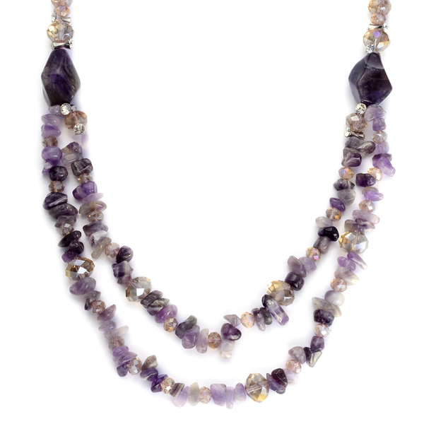 Amethyst, Champagne Glass and White Austrian Crystal Necklace (Size 30) in Silver Tone