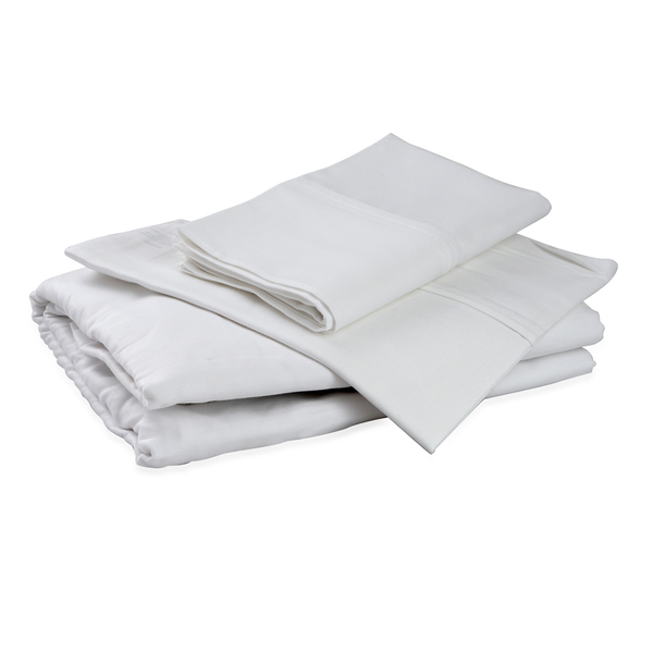 100% Cotton White Colour Double Fitted Sheet (Size 190x135 Cm) and Two Pillow Cases (Size 75x50 Cm)