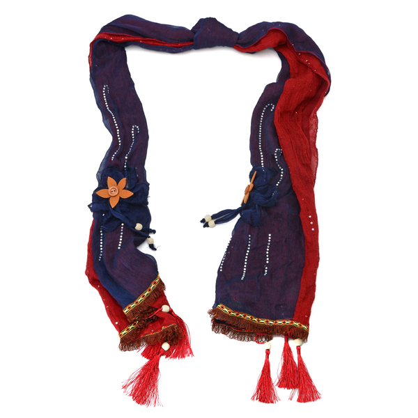 Floral Pattern Blue and Red Colour Scarf (Size 170x65 Cm)