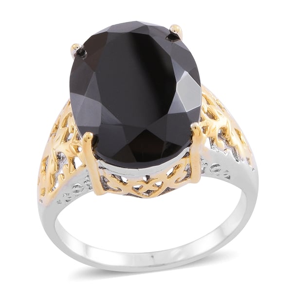 Boi Ploi Black Spinel (Ovl) Ring in Rhodium and 14K Gold Overlay Sterling Silver 15.000 Ct. Silver w