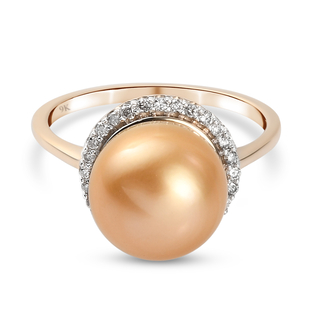 9K Yellow Gold Golden AAA South Sea Pearl and Diamond Ring