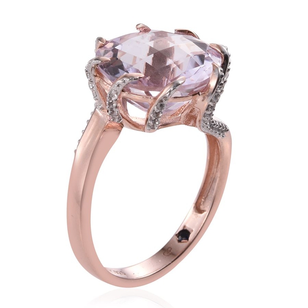 GP Rose De France Amethyst (Rnd 9.10 Ct), Natural Cambodian Zircon and Kanchanaburi Blue Sapphire Ring in Rose Gold Overlay Sterling Silver 9.500 Ct.