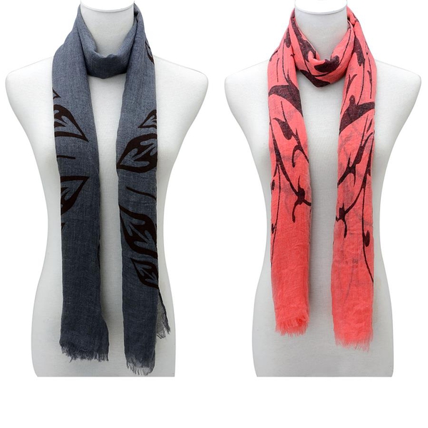 Set of 2 - Pink and Grey Colour Wave Pattern Scarf with a Hanger (Size 170x60 Cm)