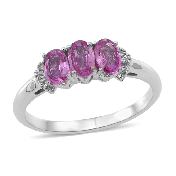 ILIANA 18K W Gold Pink Sapphire (Ovl), Diamond Ring 1.900 Ct.