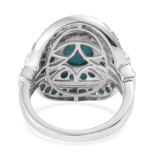 Arizona Sleeping Beauty Turquoise (Ovl 1.65 Ct) Abstract Ring in Platinum Overlay Sterling Silver 3.500 Ct. Silver wt 6.65 Gms.