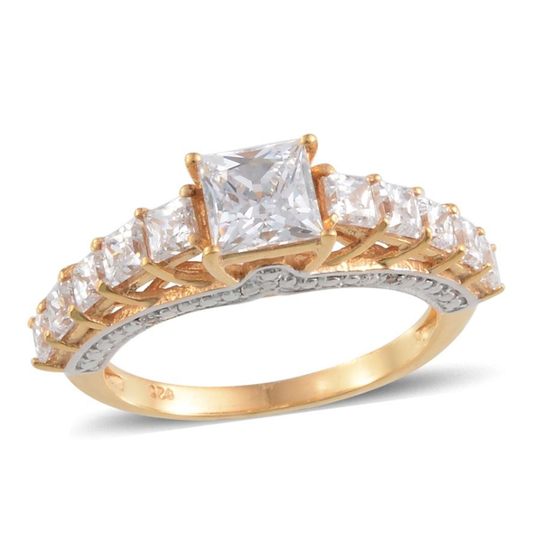 Lustro Stella - 14K Gold Overlay Sterling Silver (Sqr) Ring Made with Finest CZ 2.602 Ct.