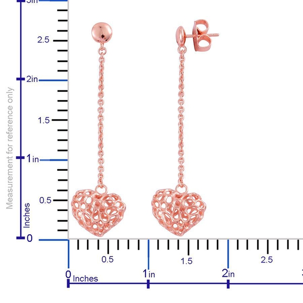 RACHEL GALLEY Rose Gold Overlay Sterling Silver Amore Heart Drop Earrings (with Push Back), Silver wt 5.78 Gms.