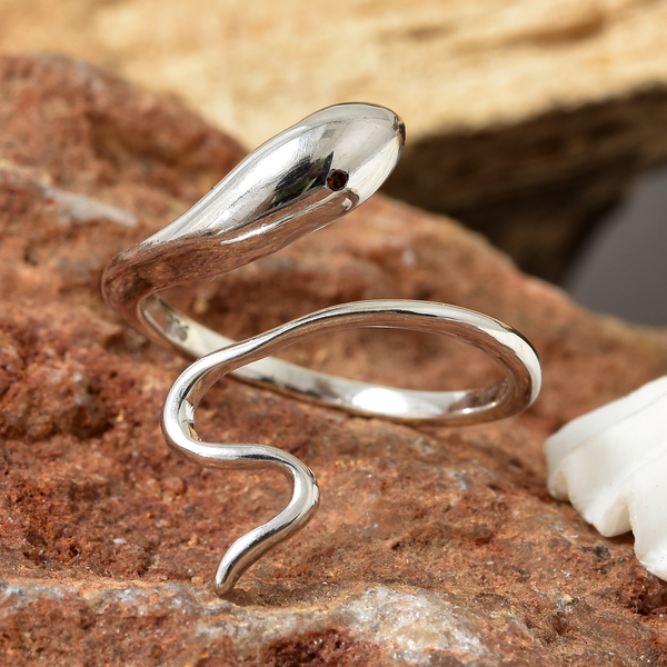 Red Diamond (Rnd) Snake Ring in Platinum Overlay Sterling Silver