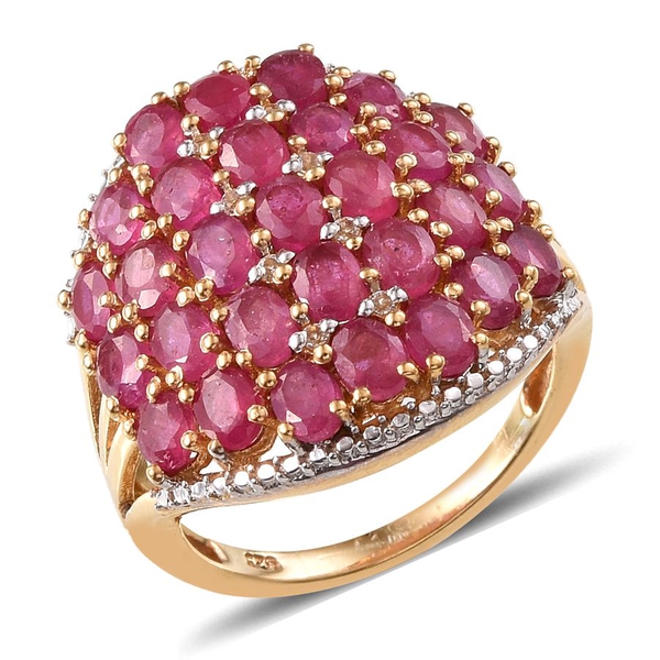 African Ruby (Ovl), White Topaz Cluster Ring in 14K Gold Overlay Sterling Silver 7.850 Ct.